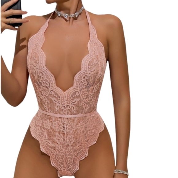 Deep V-Neck Lace Teddy Bodysuit Lingerie Backless One piece Large‎ - Picture 2 of 5